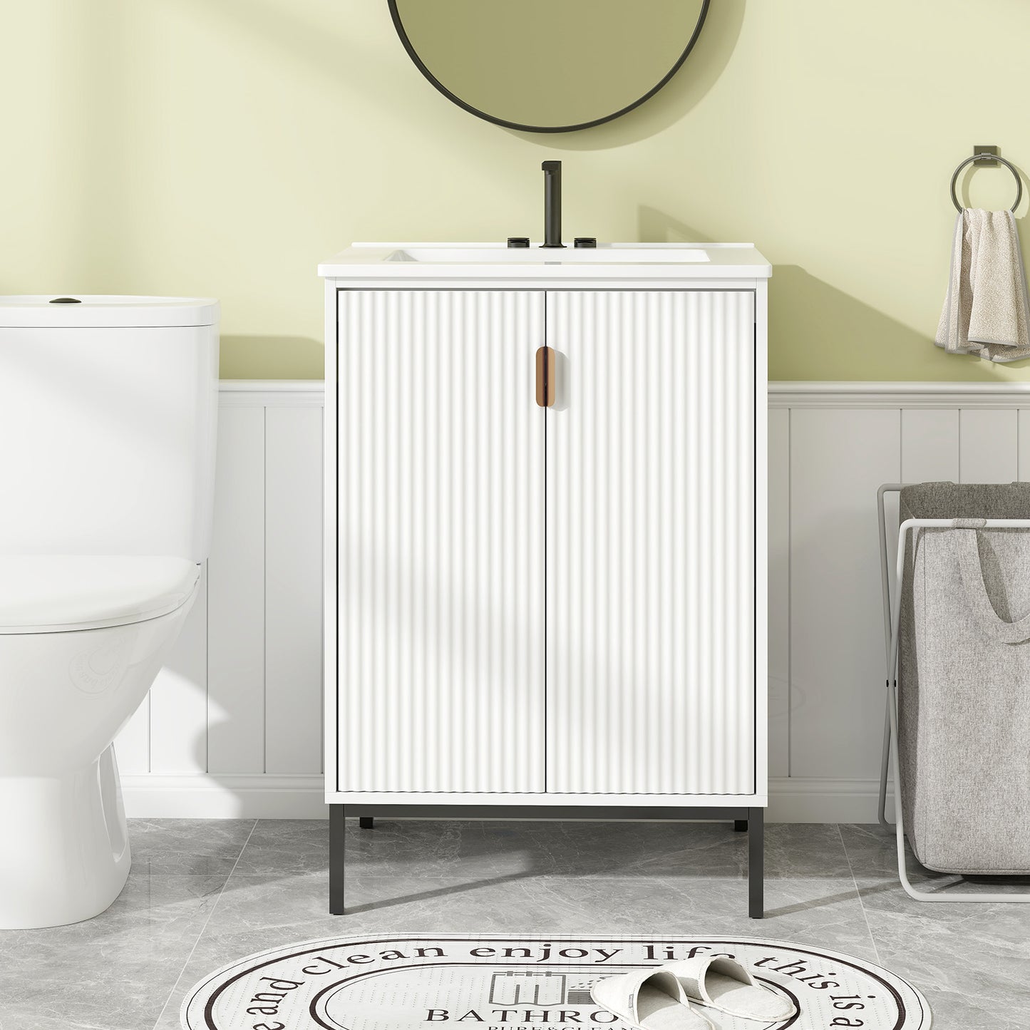 Modern 24" Bathroom Vanity with Ceramic Sink & Double Door Storage Cabinet