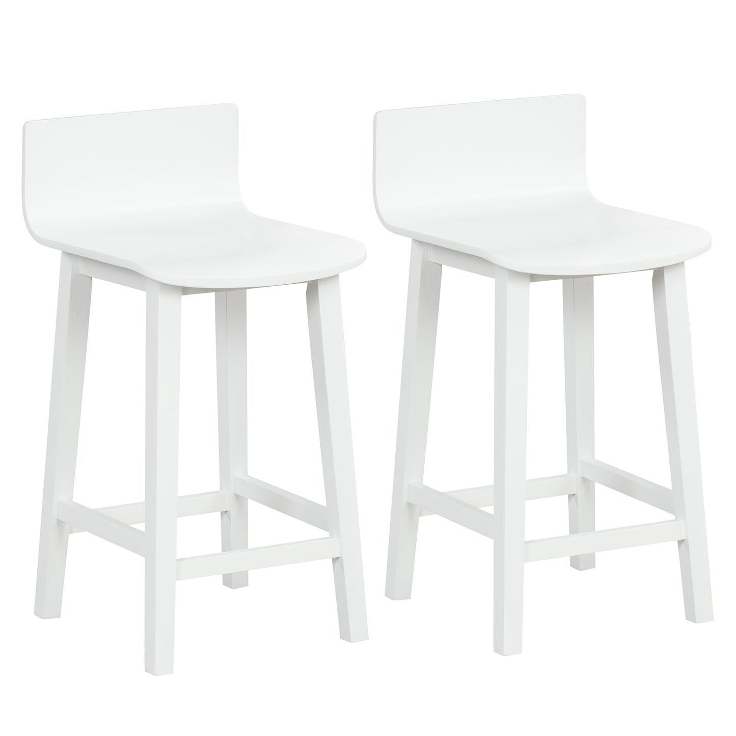 Wooden Bar Stools Set of 2 with Backrest and Footrest in White Finish, 24.5 Inch