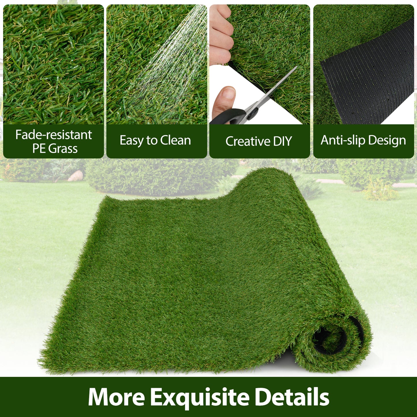 Premium Indoor/Outdoor Artificial Grass Mat with Drainage Holes for Easy Cleaning