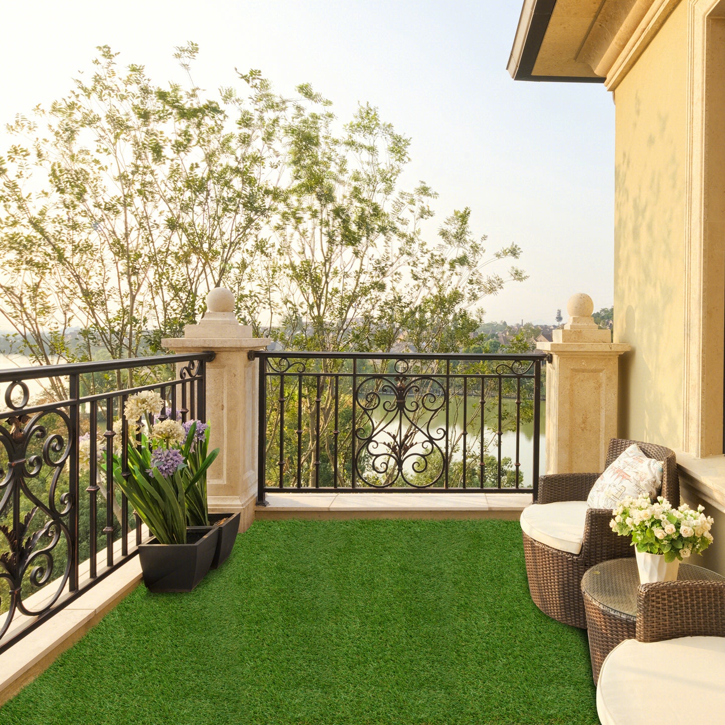 Premium Indoor/Outdoor Artificial Grass Mat with Drainage Holes for Easy Cleaning