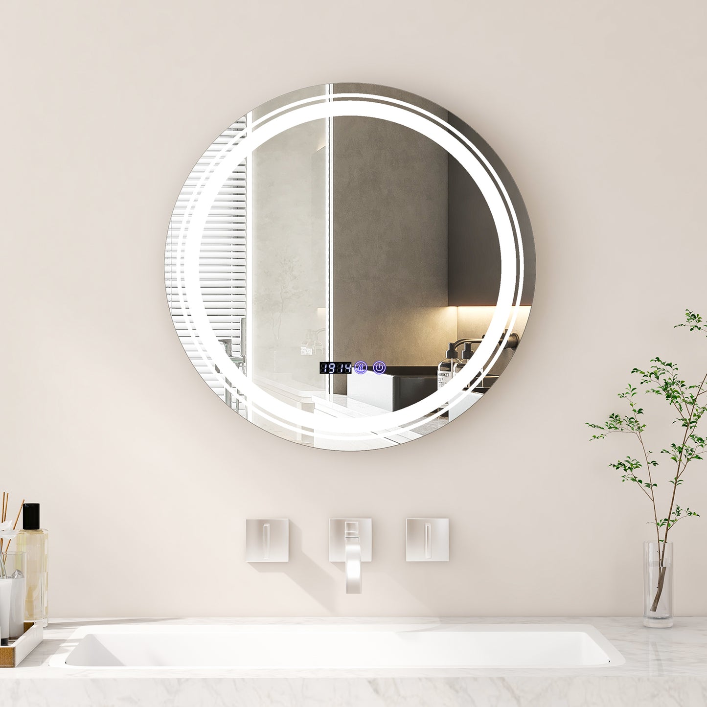 Smart Anti-Fog Round LED Bathroom Mirror with 3 Adjustable Color Temperature Options