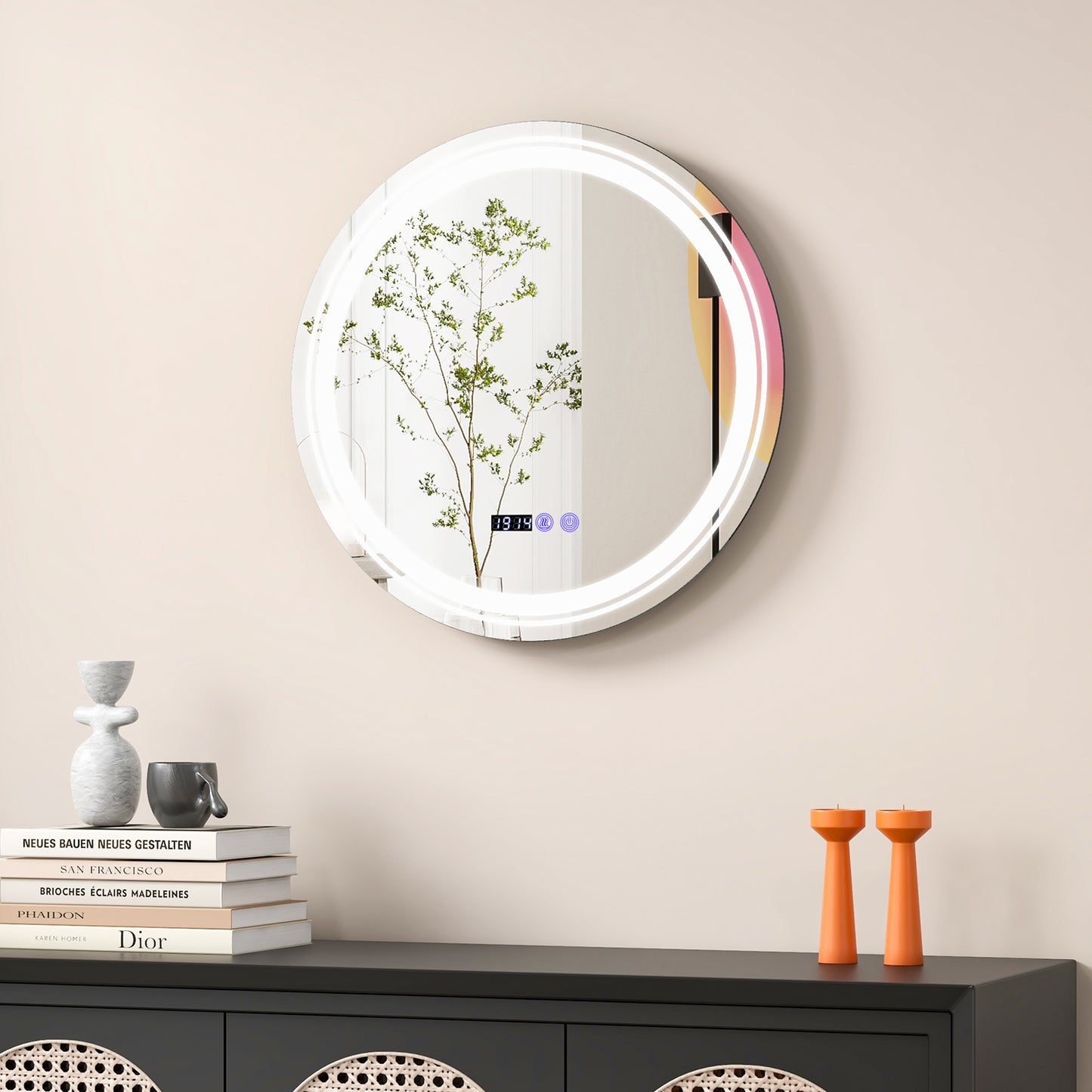 Smart Anti-Fog Round LED Bathroom Mirror with 3 Adjustable Color Temperature Options