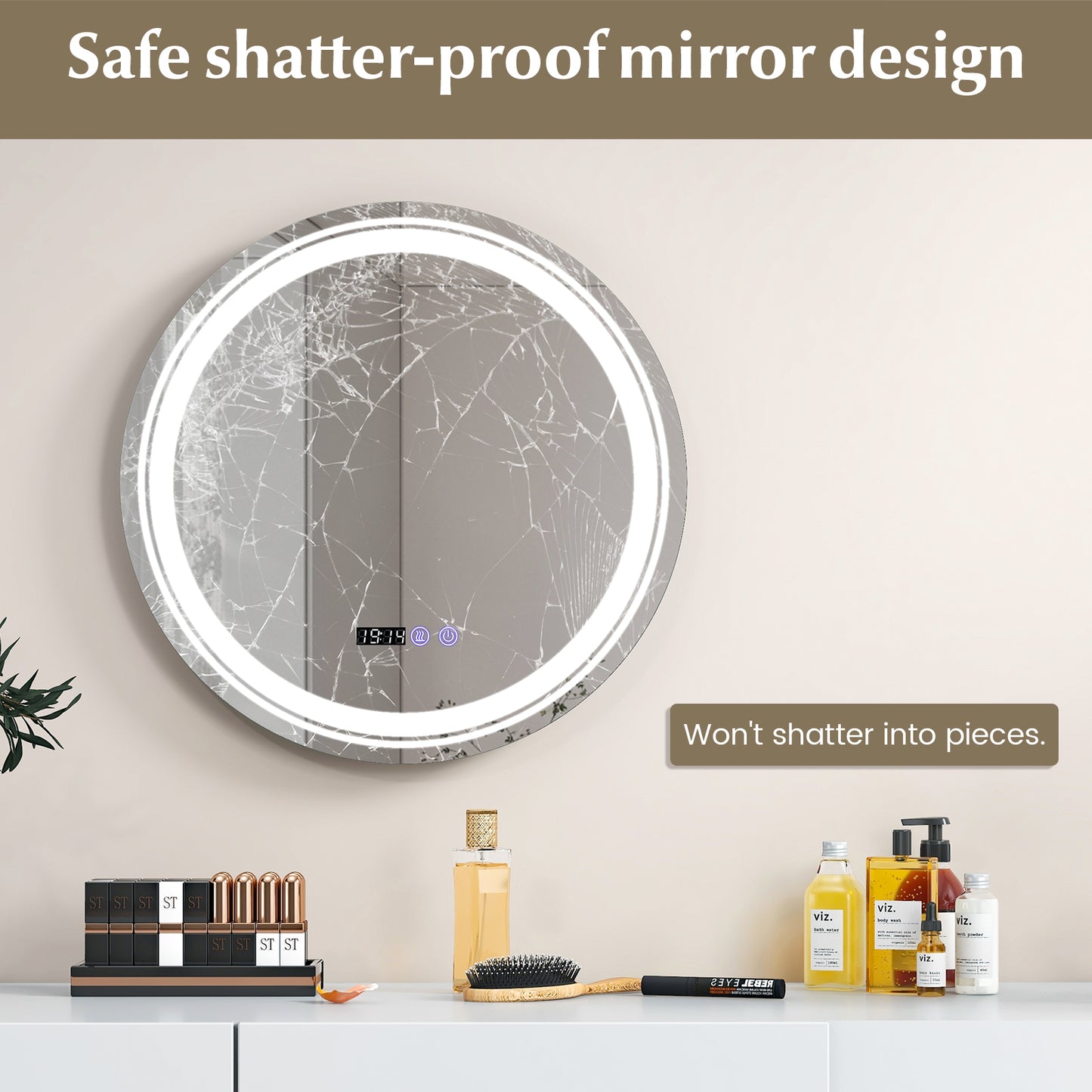 Smart Anti-Fog Round LED Bathroom Mirror with 3 Adjustable Color Temperature Options