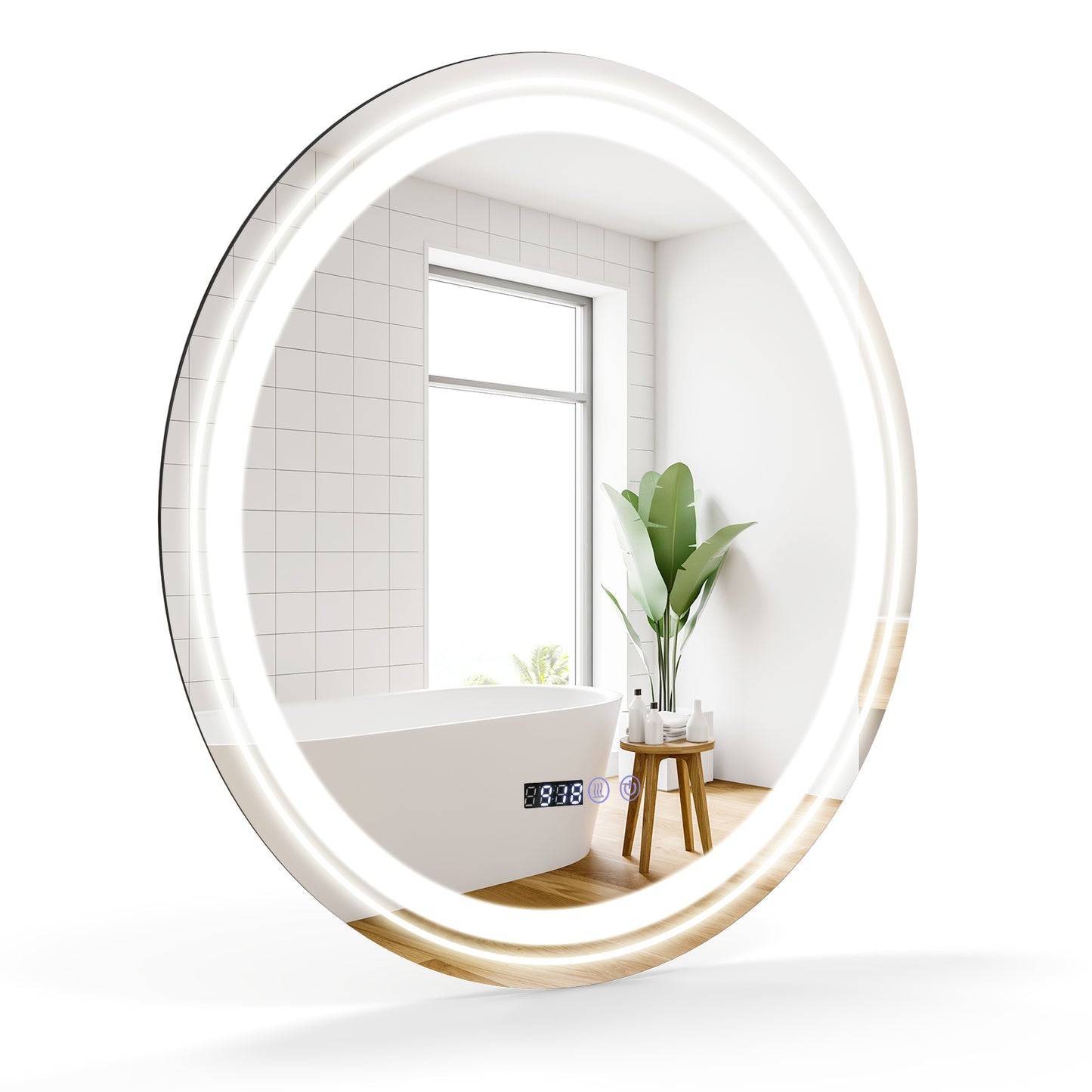 Smart Anti-Fog Round LED Bathroom Mirror with 3 Adjustable Color Temperature Options