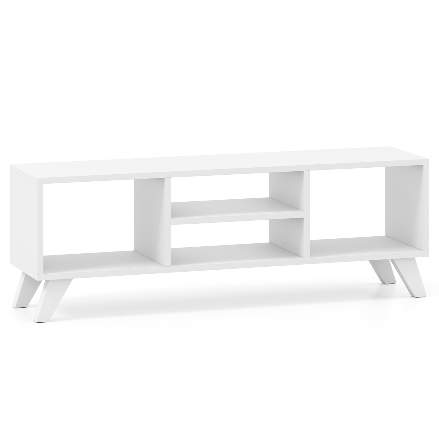 Modern White TV Stand for TVs up to 55 Inches with Open Storage Cubes and Raised Legs