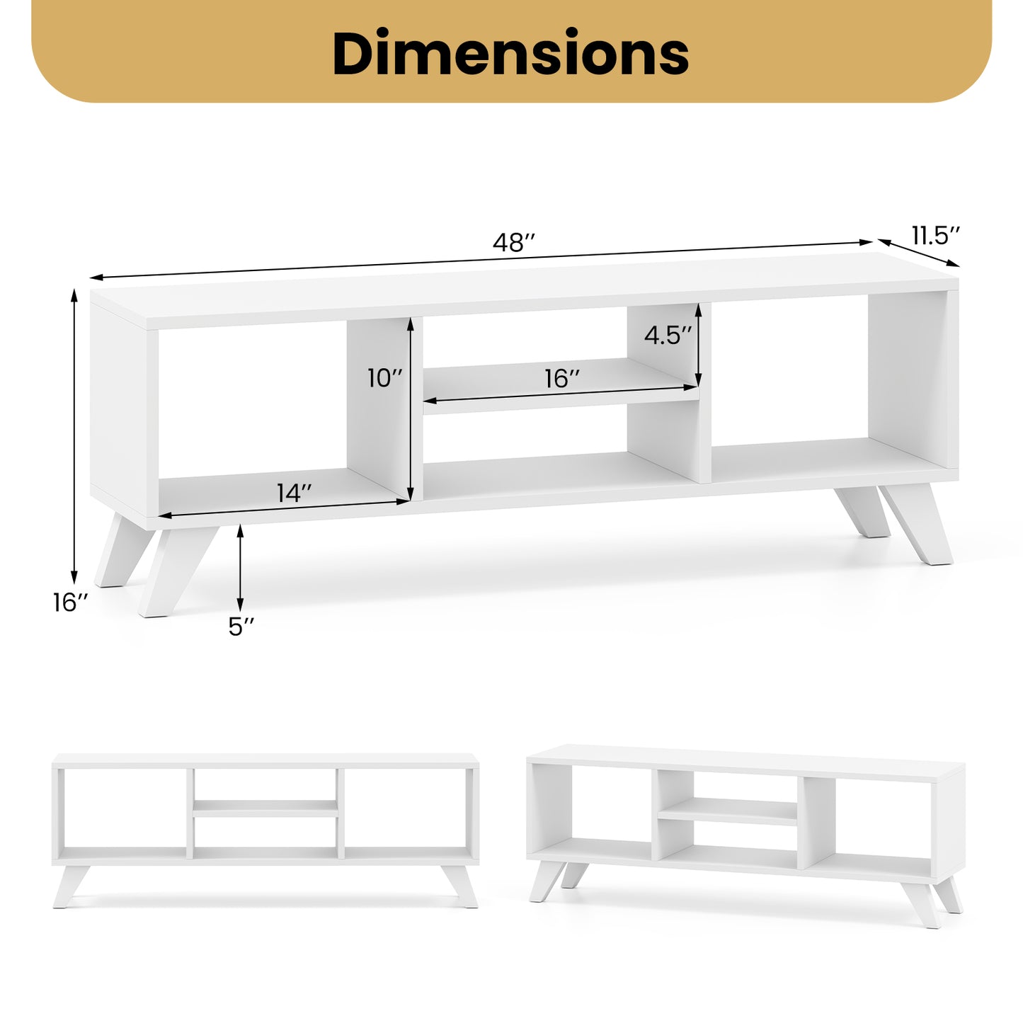 Modern White TV Stand for TVs up to 55 Inches with Open Storage Cubes and Raised Legs