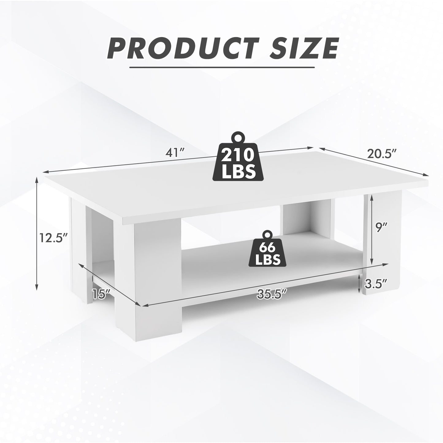 Wooden Coffee Table with Two Tier Storage Shelf Modern White Design