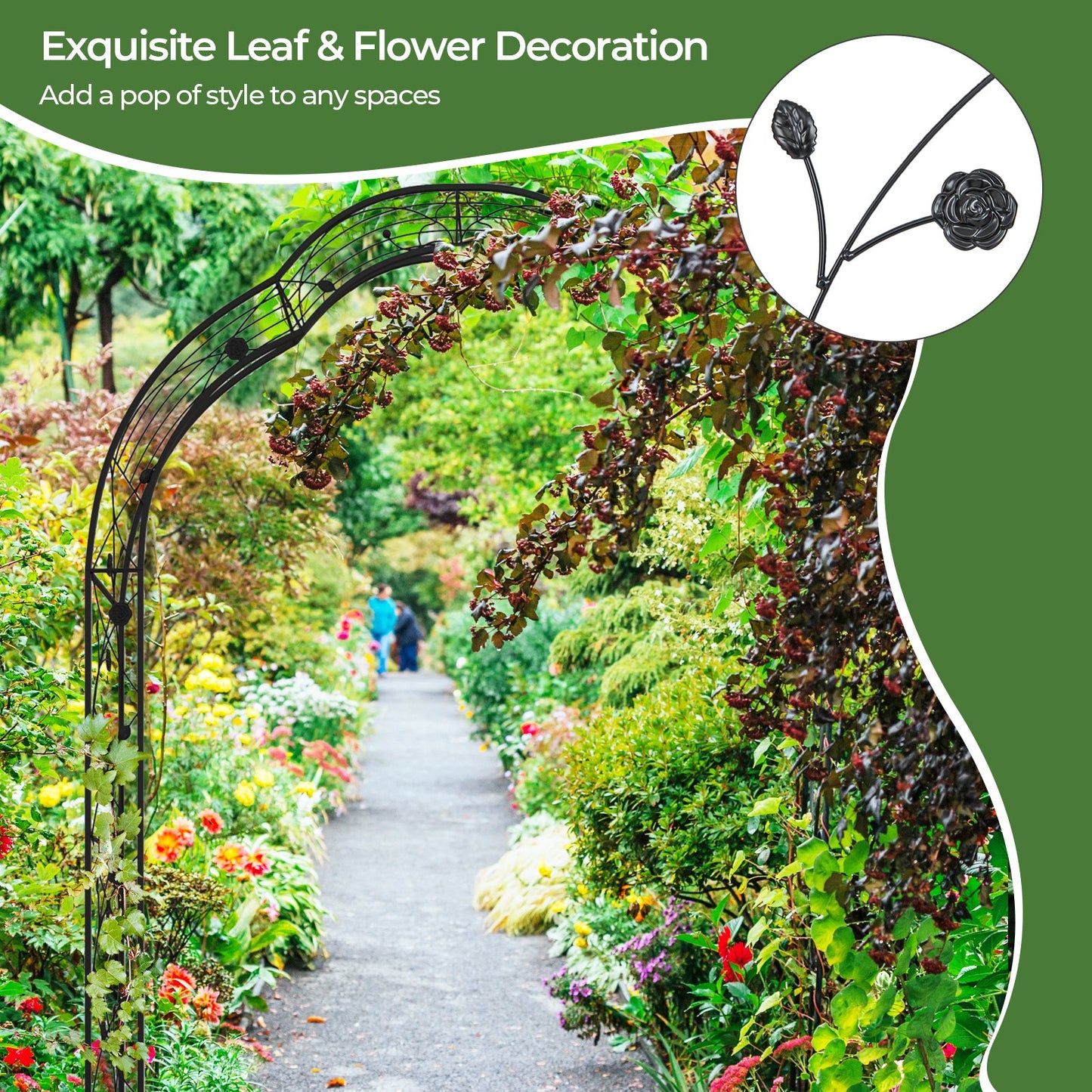 Multipurpose Metal Garden Arch Trellis with 7 Adjustable Forms for Climbing Plants and Decorations