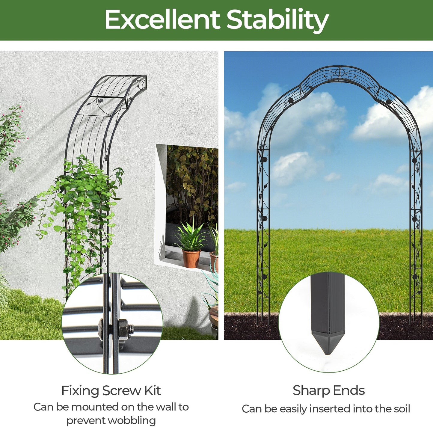 Multipurpose Metal Garden Arch Trellis with 7 Adjustable Forms for Climbing Plants and Decorations