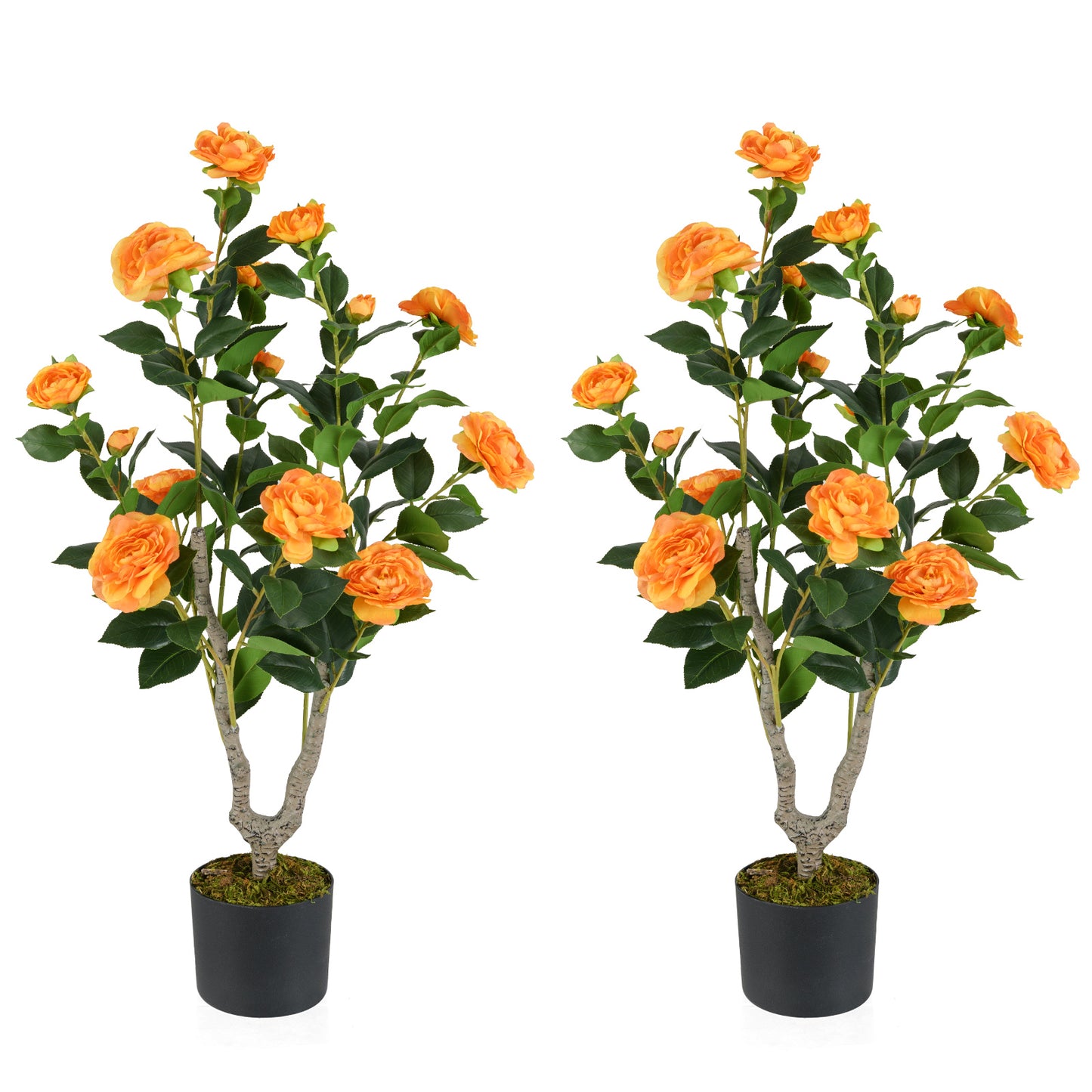 36 Inch Artificial Camellia Tree with Vibrant Blooming Flowers - Set of 2