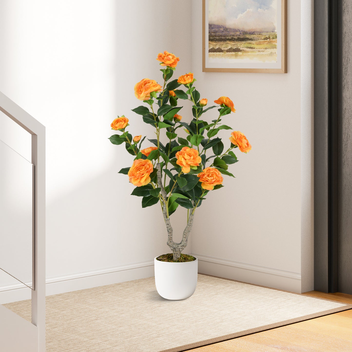 36 Inch Artificial Camellia Tree with Vibrant Blooming Flowers - Set of 2