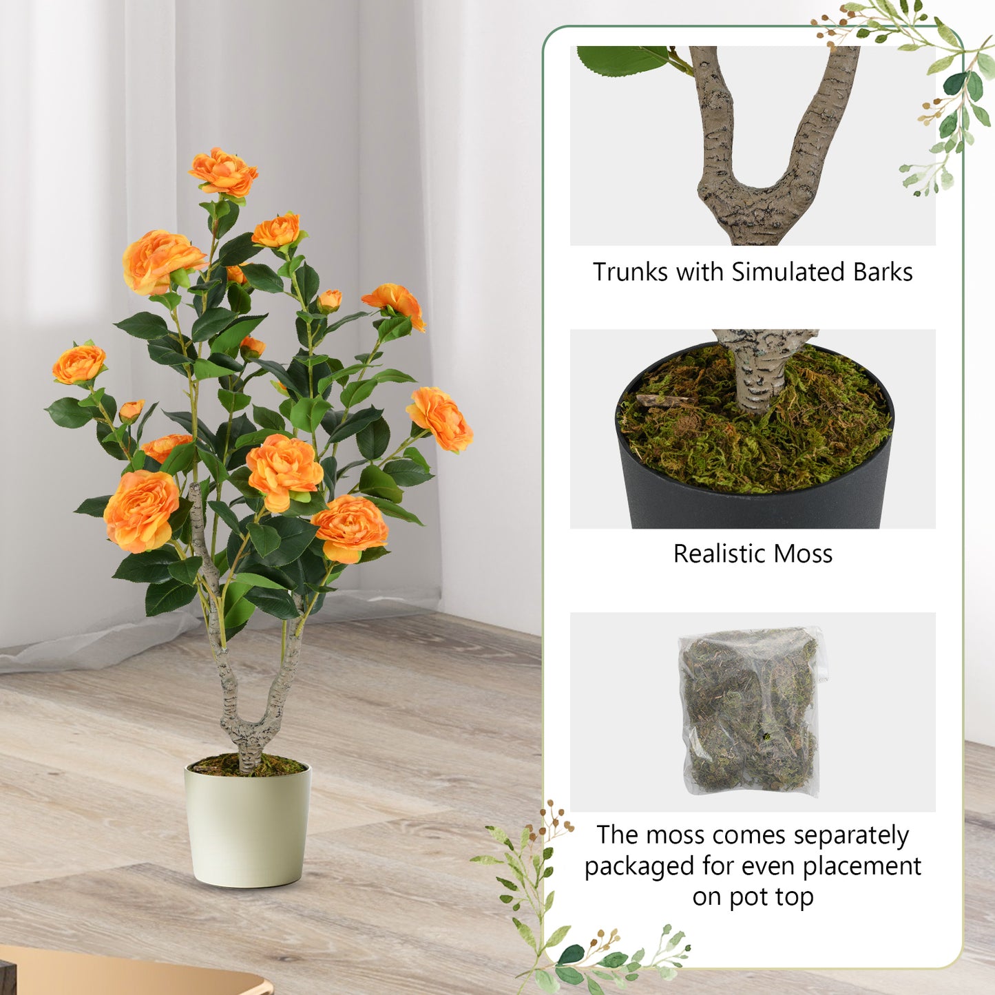 36 Inch Artificial Camellia Tree with Vibrant Blooming Flowers - Set of 2