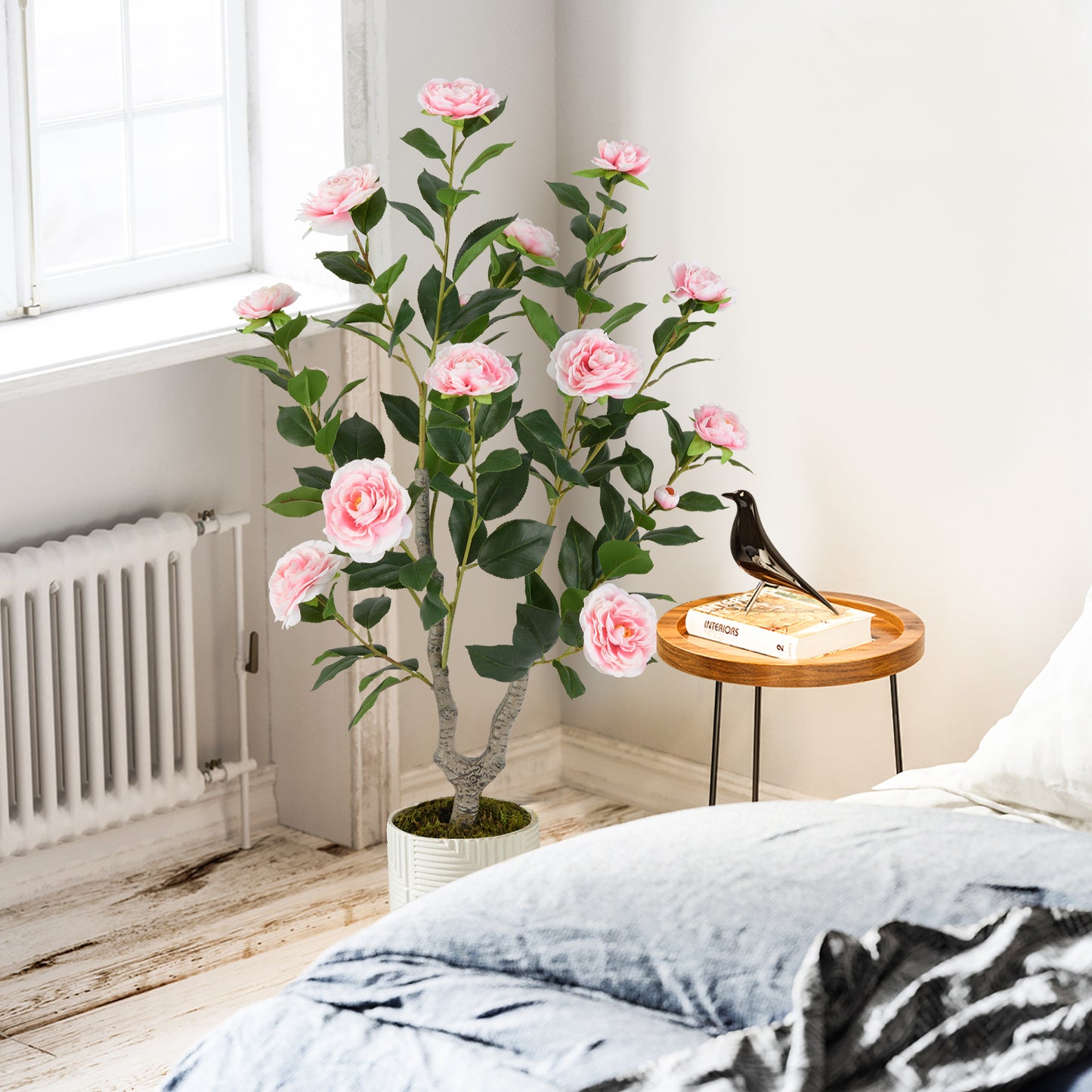 36 Inch Artificial Camellia Tree with Vibrant Blooming Flowers - Set of 2