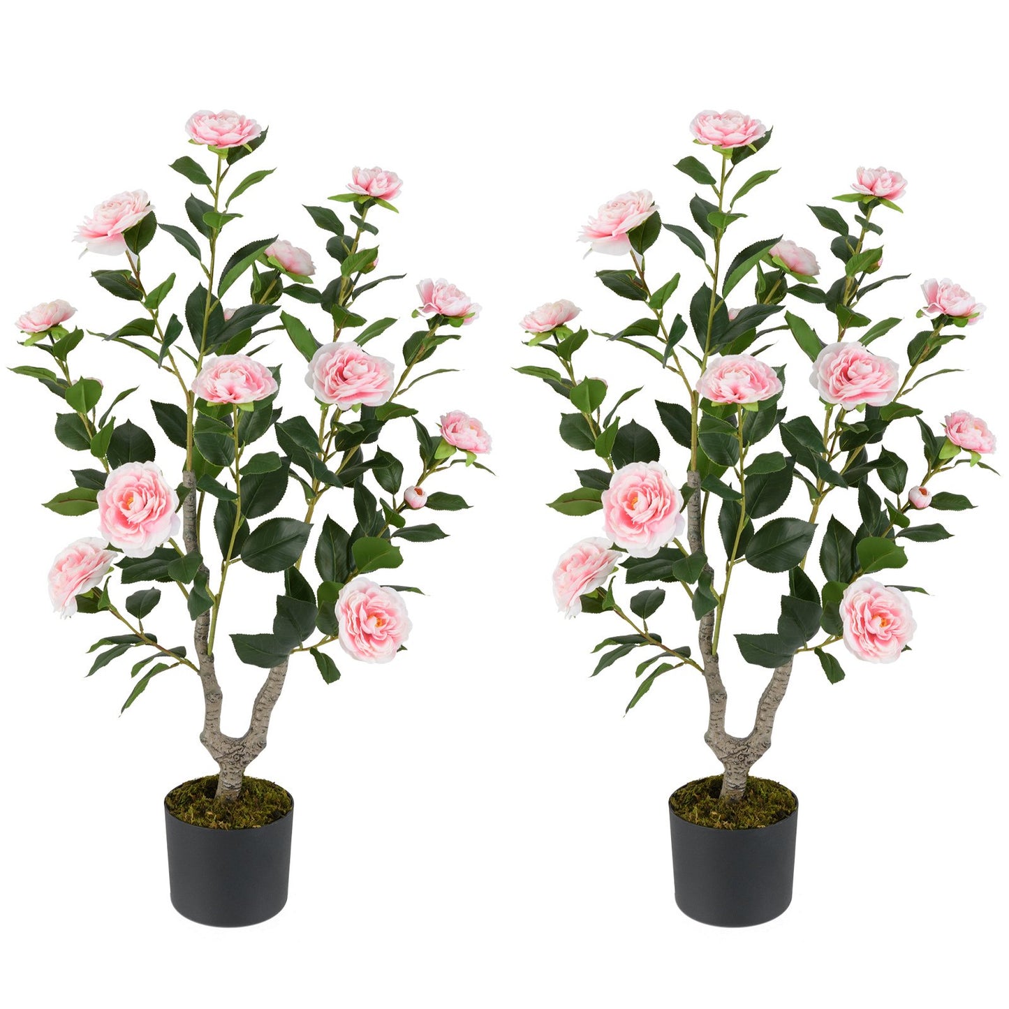 36 Inch Artificial Camellia Tree with Vibrant Blooming Flowers - Set of 2