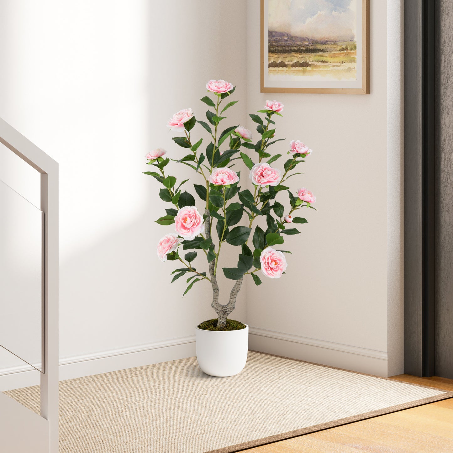 36 Inch Artificial Camellia Tree with Vibrant Blooming Flowers - Set of 2