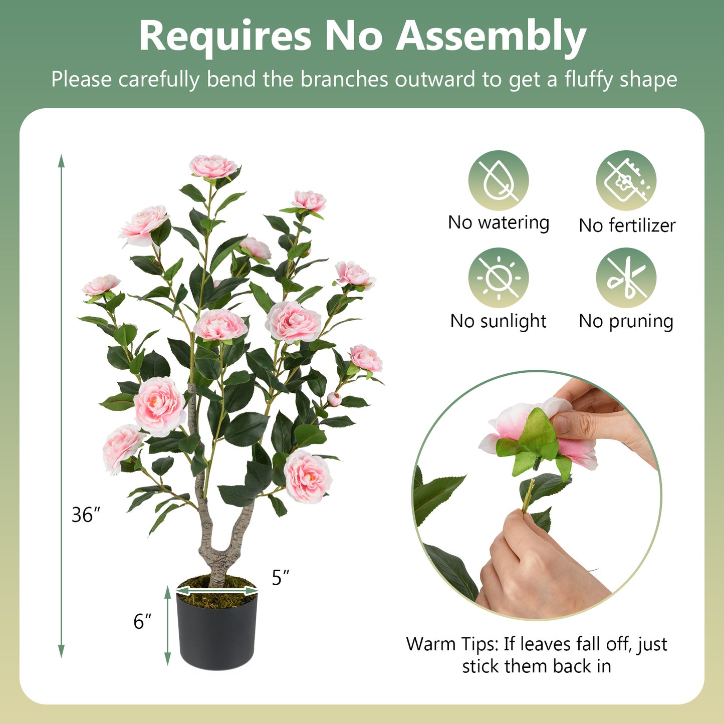 36 Inch Artificial Camellia Tree with Vibrant Blooming Flowers - Set of 2
