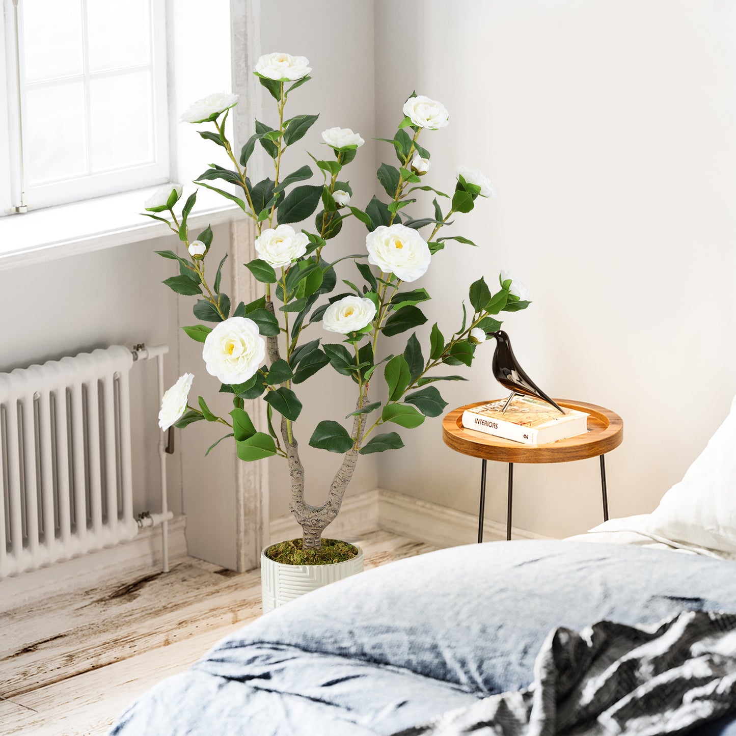 36 Inch Artificial Camellia Tree with Vibrant Blooming Flowers - Set of 2