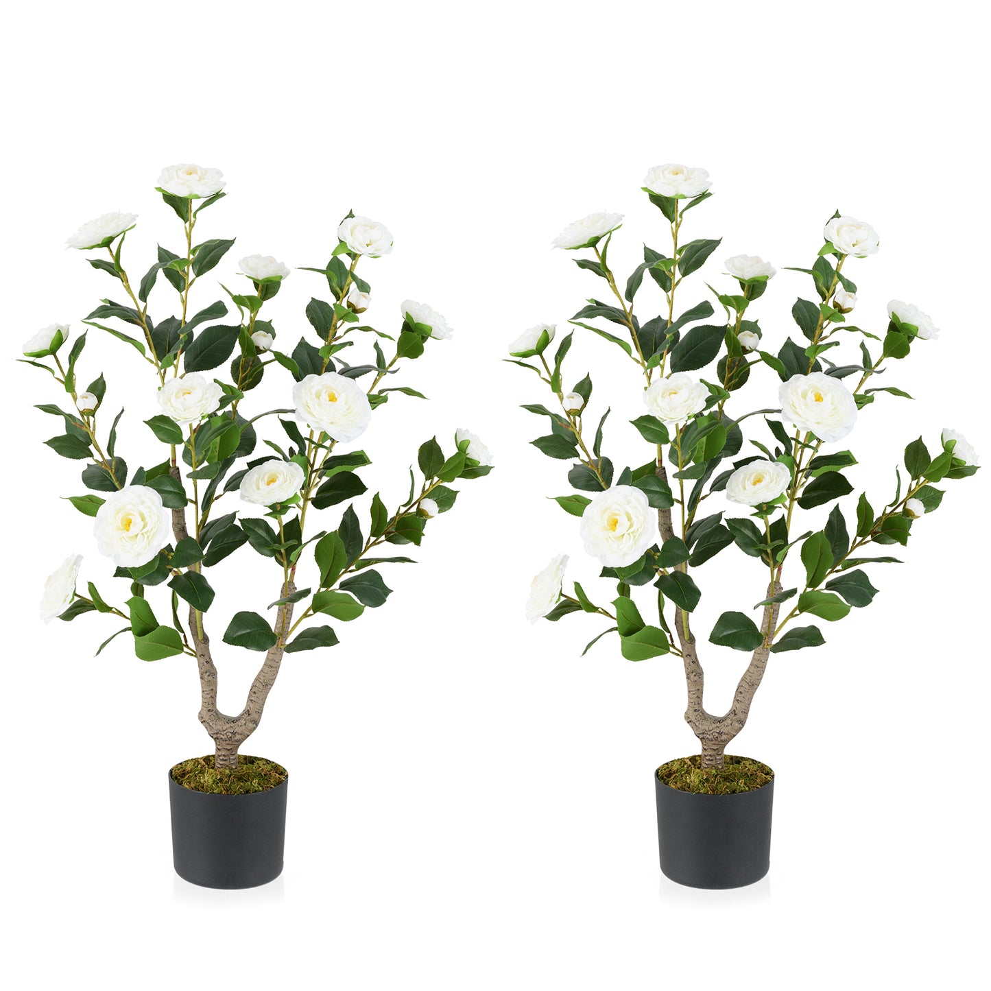 36 Inch Artificial Camellia Tree with Vibrant Blooming Flowers - Set of 2