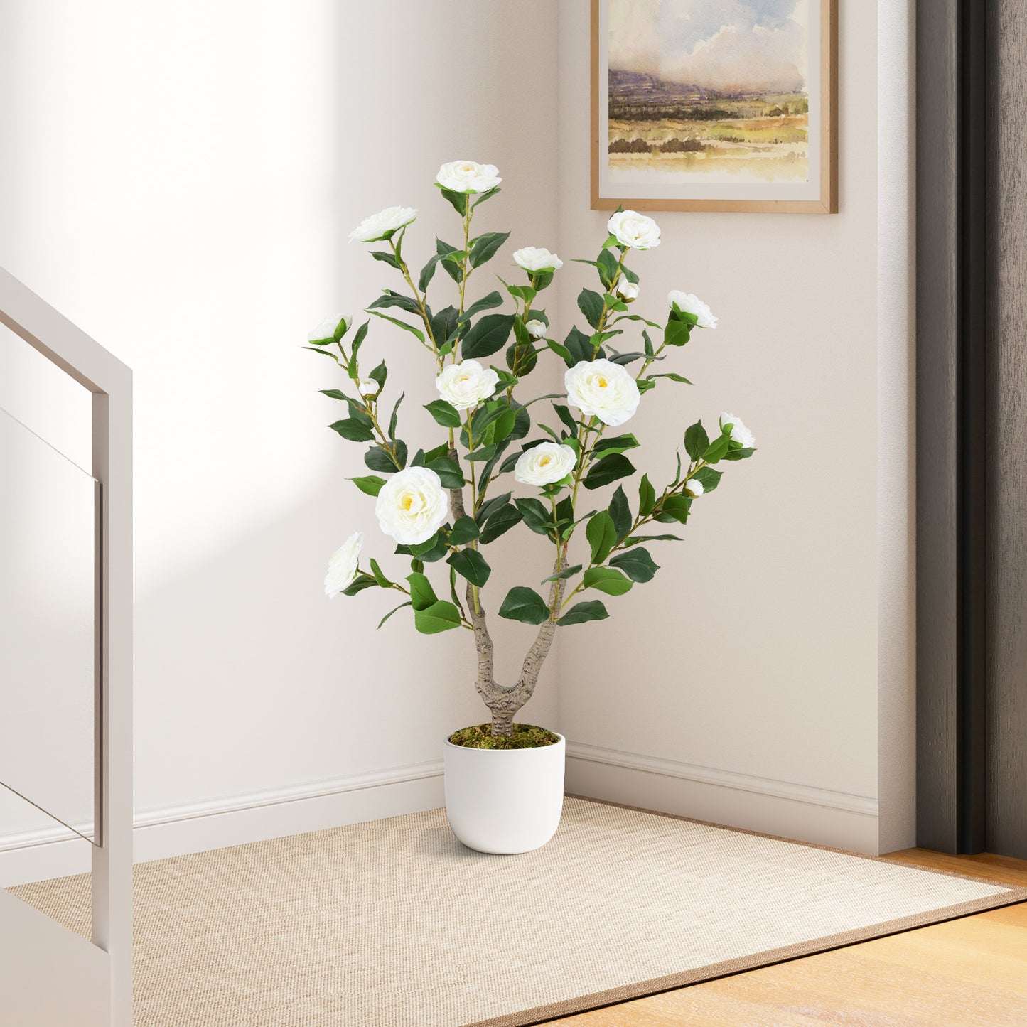 36 Inch Artificial Camellia Tree with Vibrant Blooming Flowers - Set of 2