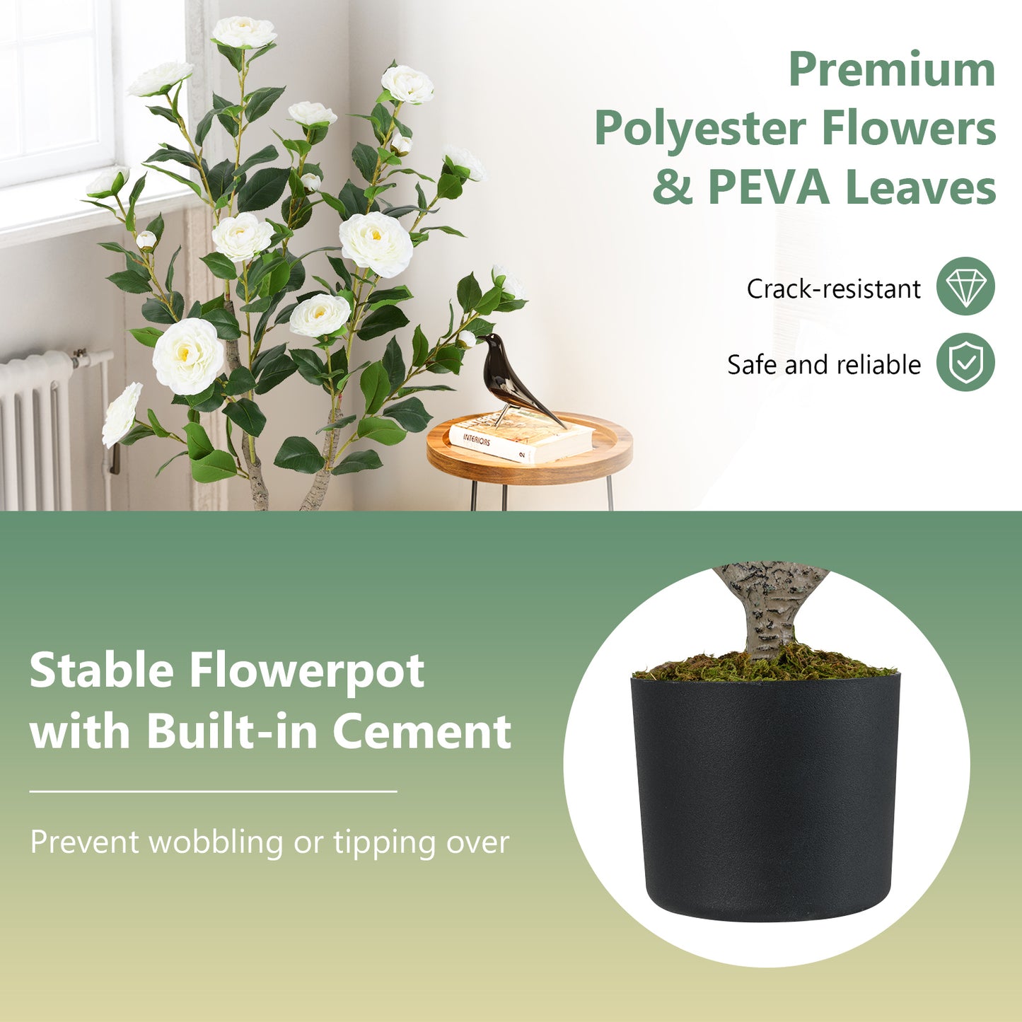 36 Inch Artificial Camellia Tree with Vibrant Blooming Flowers - Set of 2