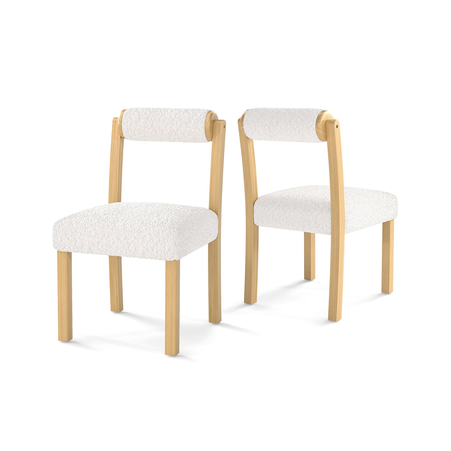 Luxurious Faux Sherpa Wooden Dining Chairs with Cylinder Back - Set of 2