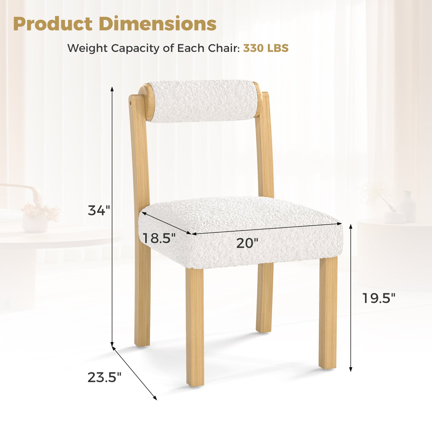 Luxurious Faux Sherpa Wooden Dining Chairs with Cylinder Back - Set of 2