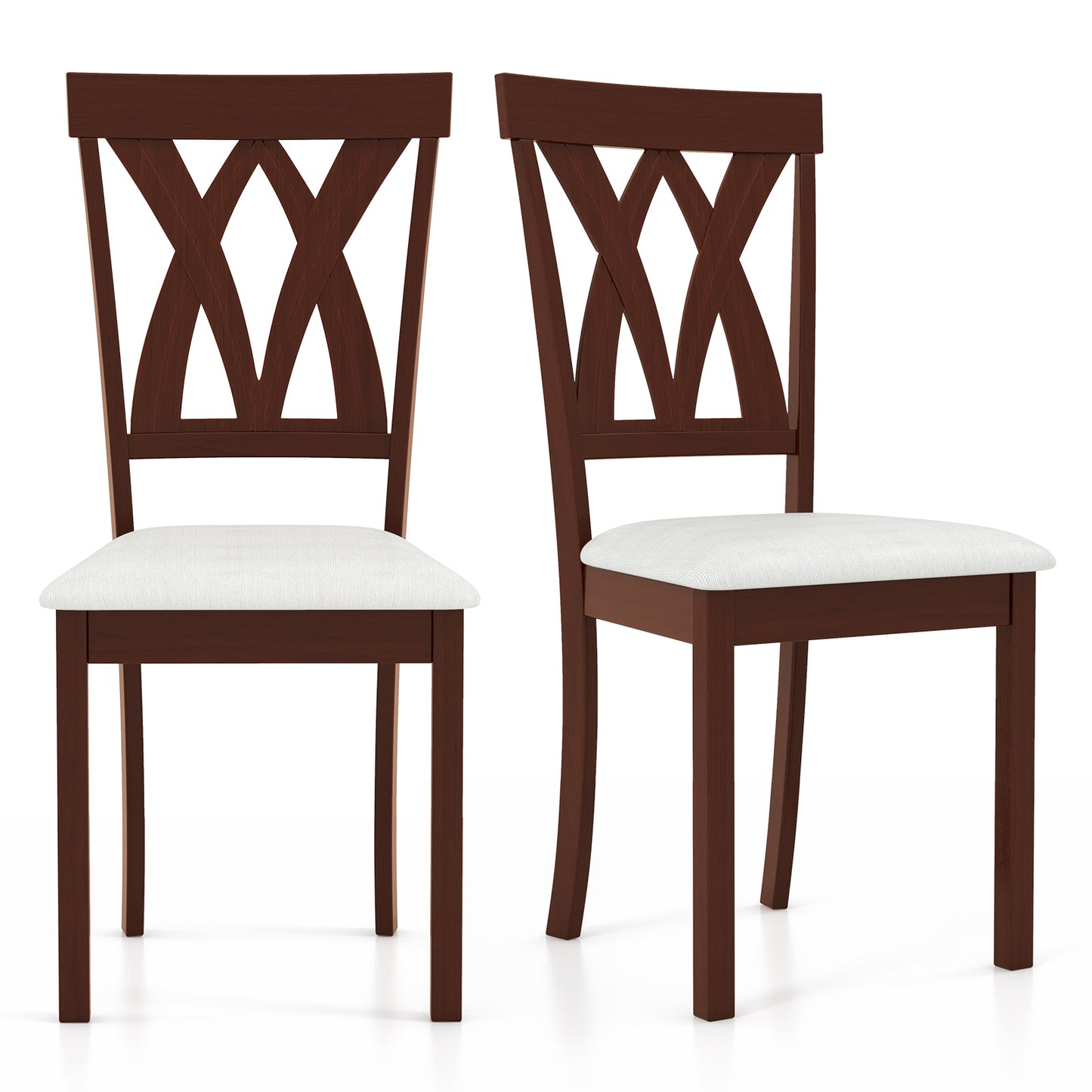 Set of 2 Wood Dining Chairs with Linen Upholstered Seat and Ergonomic Backrest