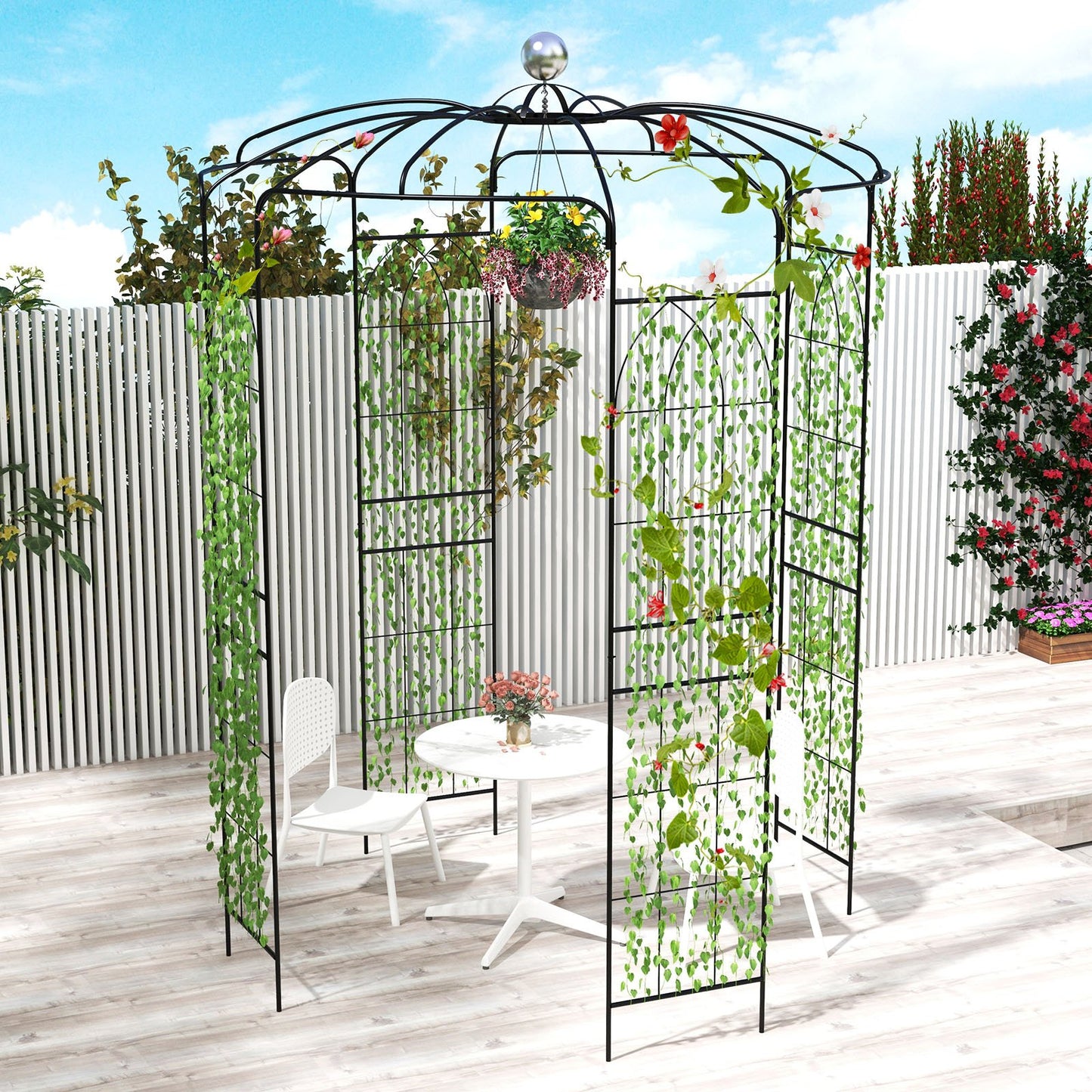 2-in-1 Gazebo Trellis with Hanging Hook and Birdcage Design for Climbing Plants and Outdoor Decoration