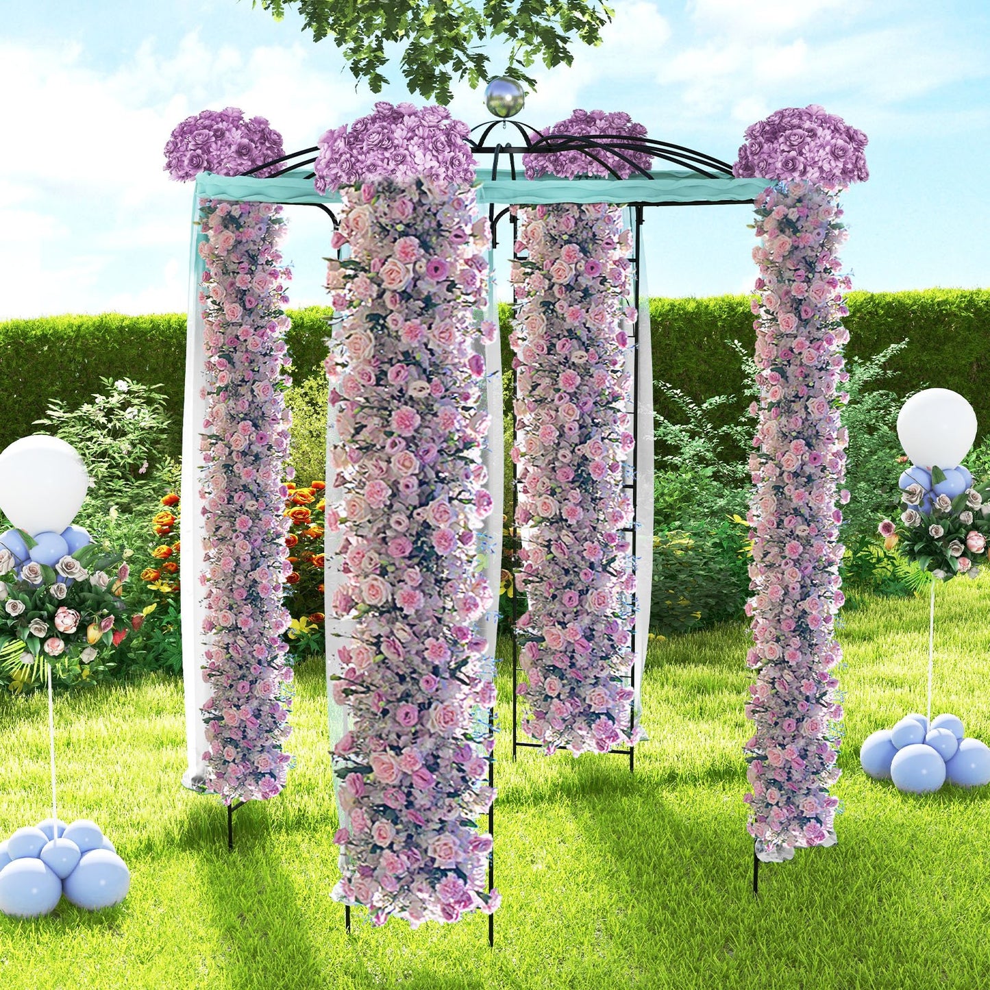 2-in-1 Gazebo Trellis with Hanging Hook and Birdcage Design for Climbing Plants and Outdoor Decoration