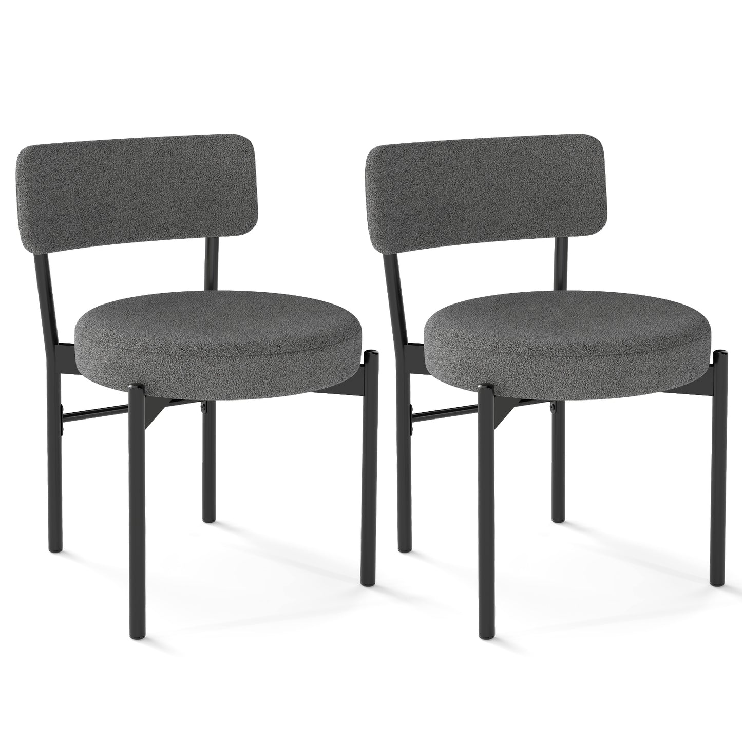 Sherpa Upholstered Dining Chairs Set of 2 with Curved Backrest and Padded Seat - Grey
