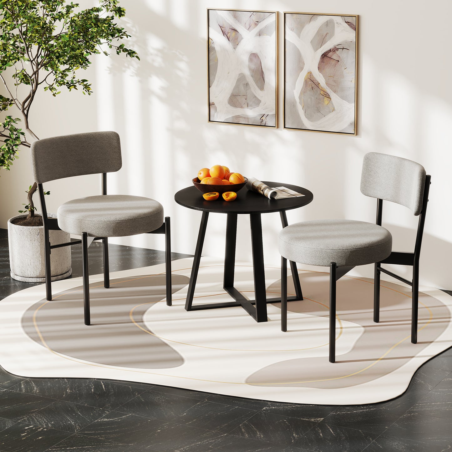Sherpa Upholstered Dining Chairs Set of 2 with Curved Backrest and Padded Seat - Grey