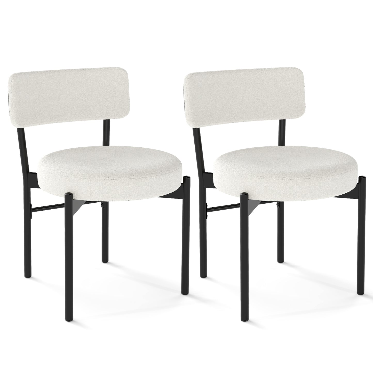 Sherpa Upholstered Dining Chairs Set of 2 with Curved Backrest and Padded Seat - White