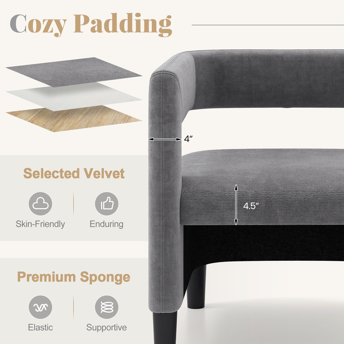 Velvet Accent Chair with Ottoman and Curved Backrest
