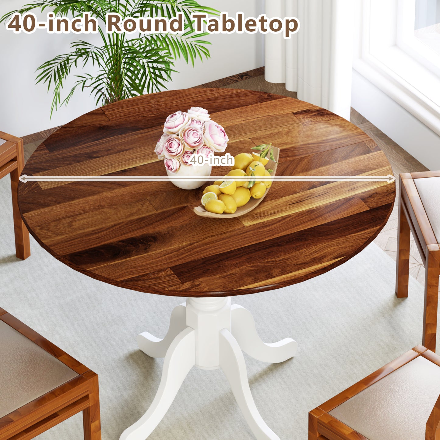 Elegant Round Wooden Dining Table with Curved Trestle Legs in Walnut & White Finish