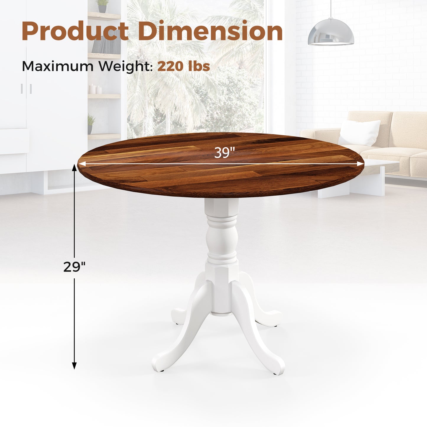 Elegant Round Wooden Dining Table with Curved Trestle Legs in Walnut & White Finish