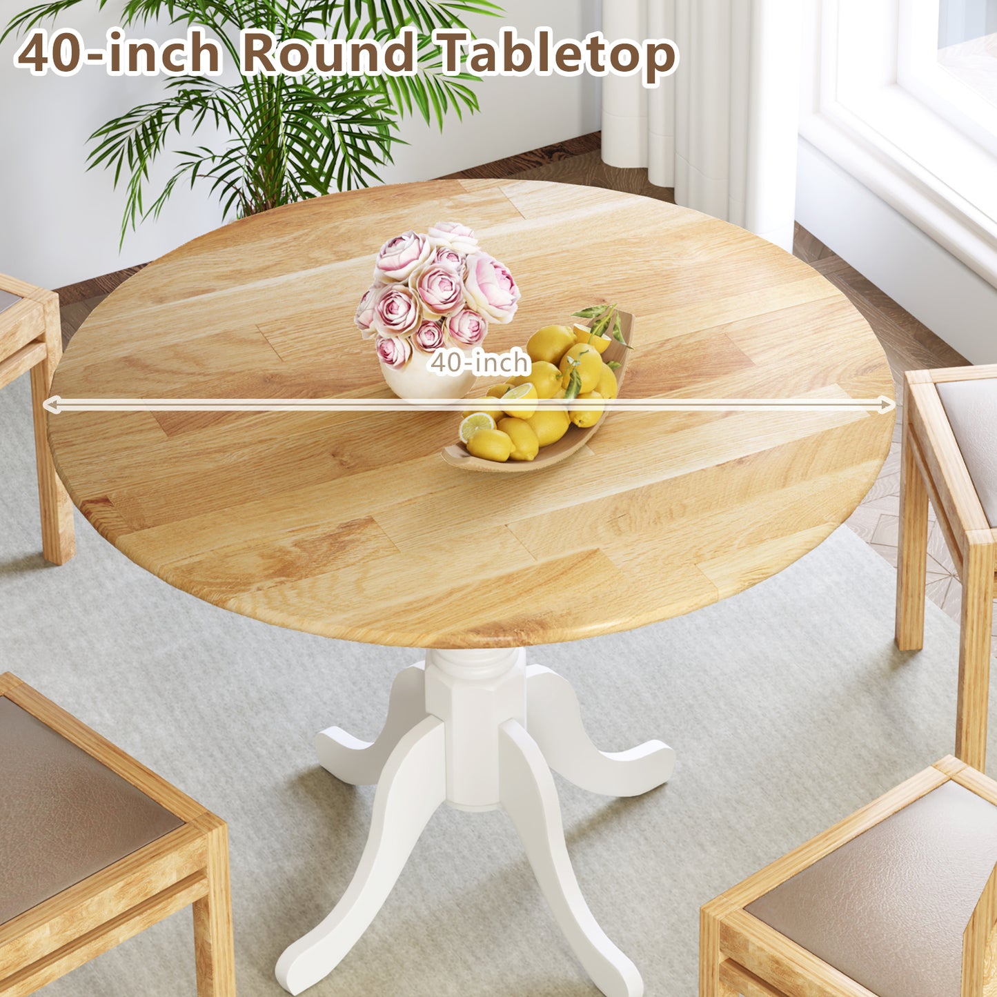 Elegant Round Wooden Dining Table with Curved Trestle Legs in Natural & White Finish