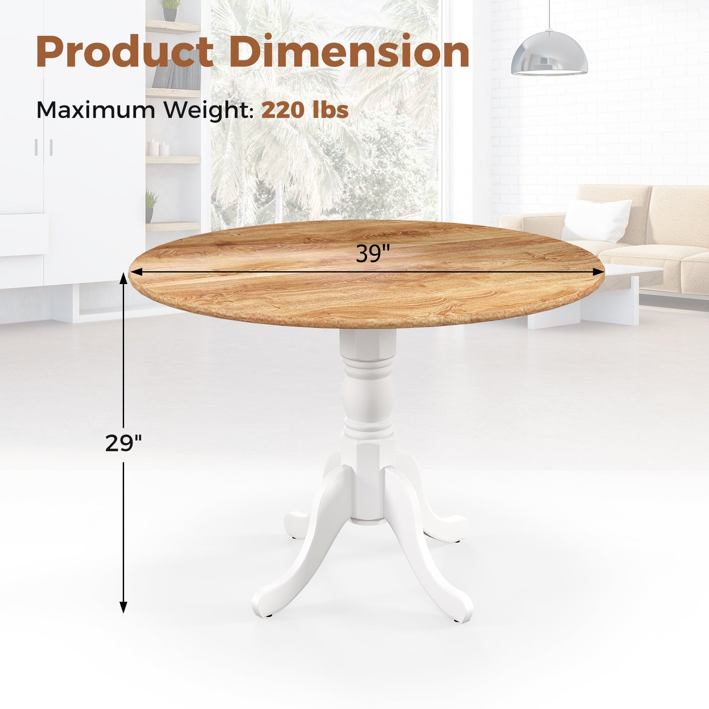 Elegant Round Wooden Dining Table with Curved Trestle Legs in Natural & White Finish