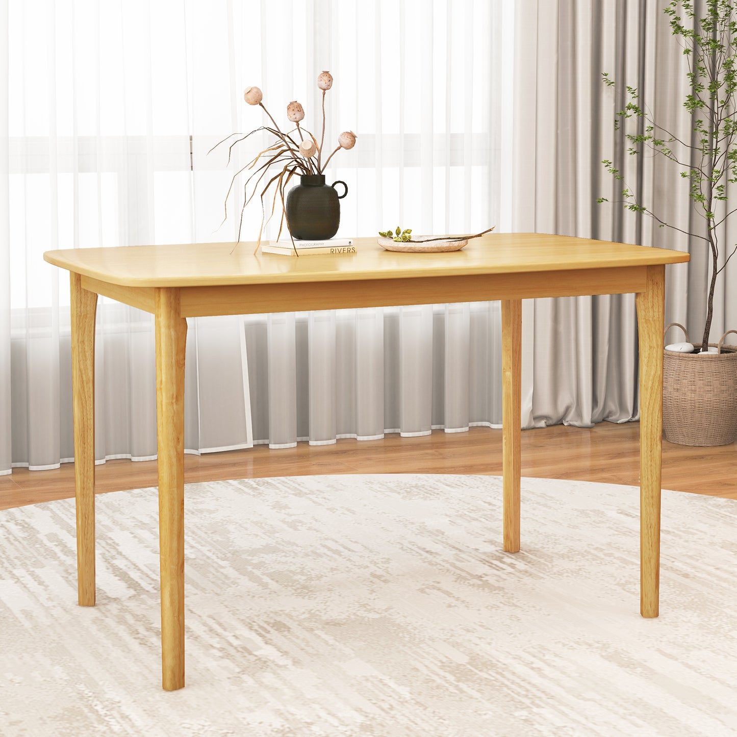 Classic 48 Inch Rectangular Dining Table with Solid Wood Legs and Smooth Finish - Natural
