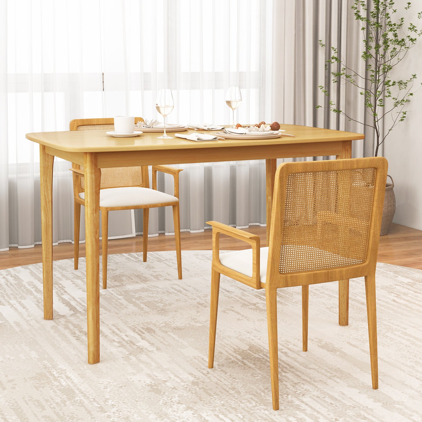 Classic 48 Inch Rectangular Dining Table with Solid Wood Legs and Smooth Finish - Natural