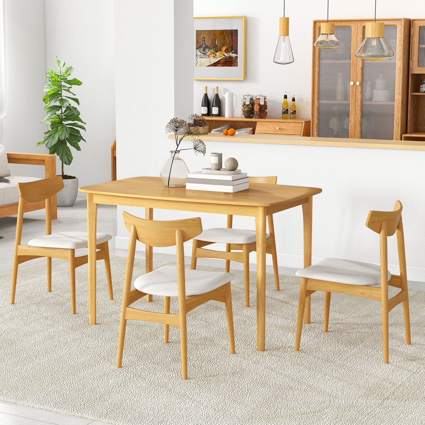 Classic 48 Inch Rectangular Dining Table with Solid Wood Legs and Smooth Finish - Natural