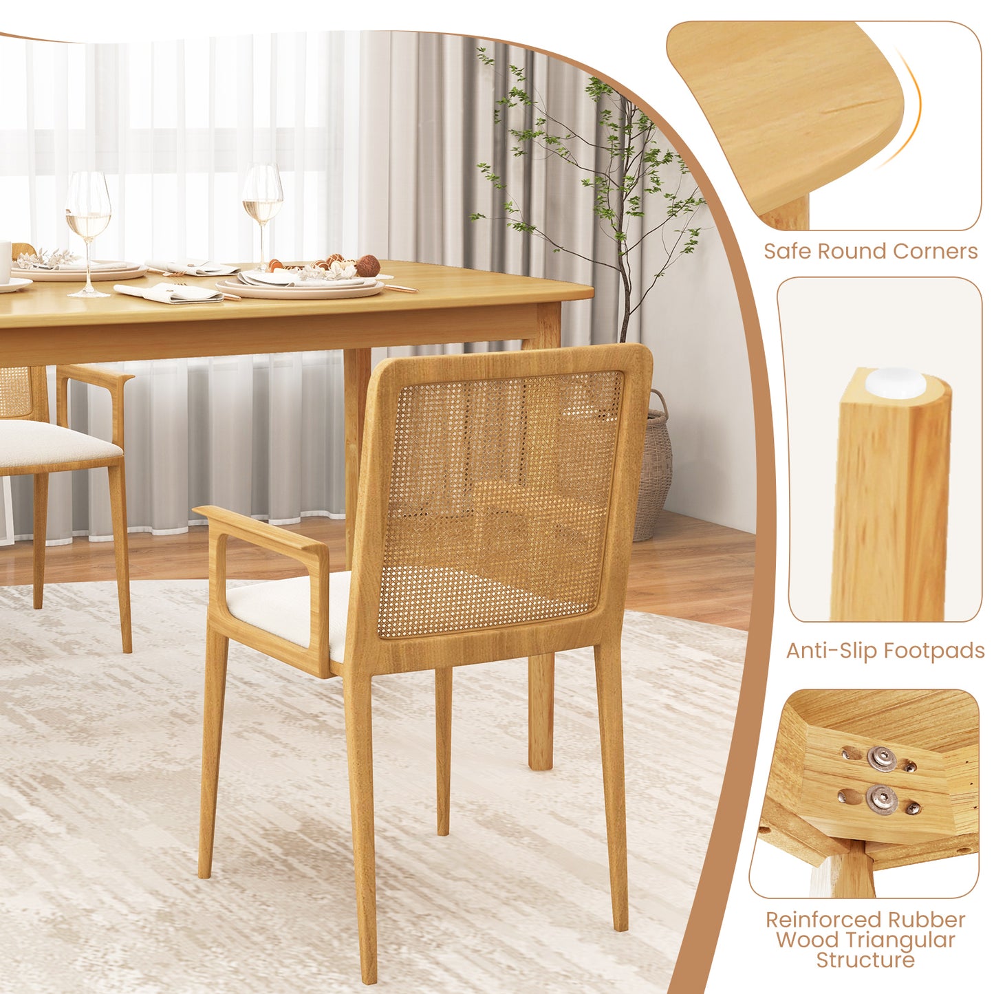 Classic 48 Inch Rectangular Dining Table with Solid Wood Legs and Smooth Finish - Natural