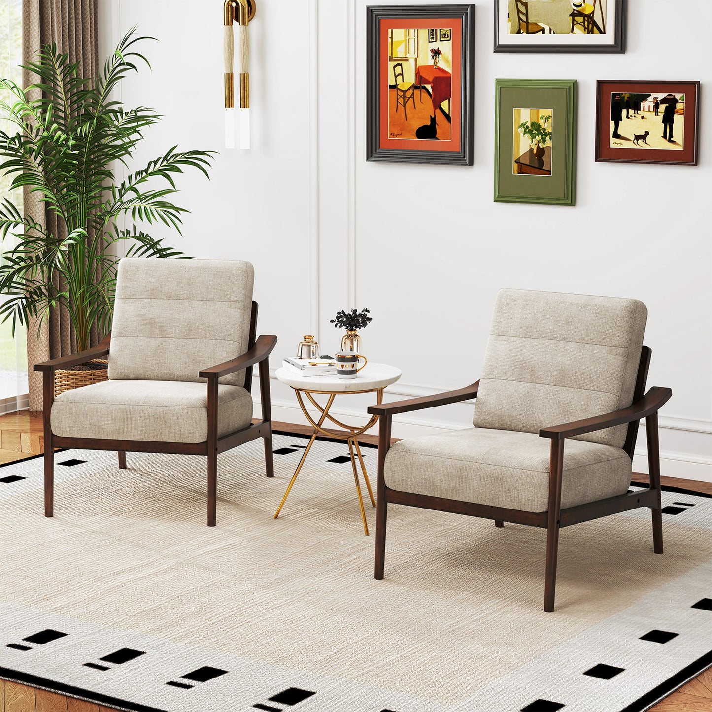 Modern Upholstered Accent Chair with Wooden Armrests and Legs - Brown