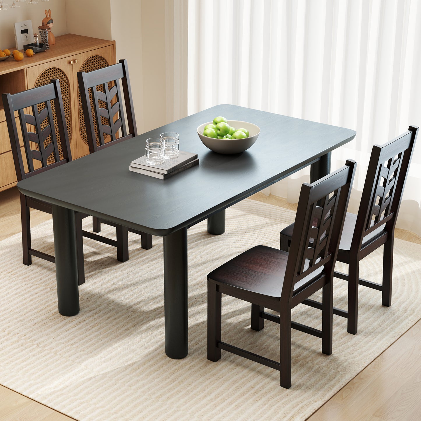 Wooden Dining Chairs with High Backrest and Rubber Wood Frame – Brown, Set of 2