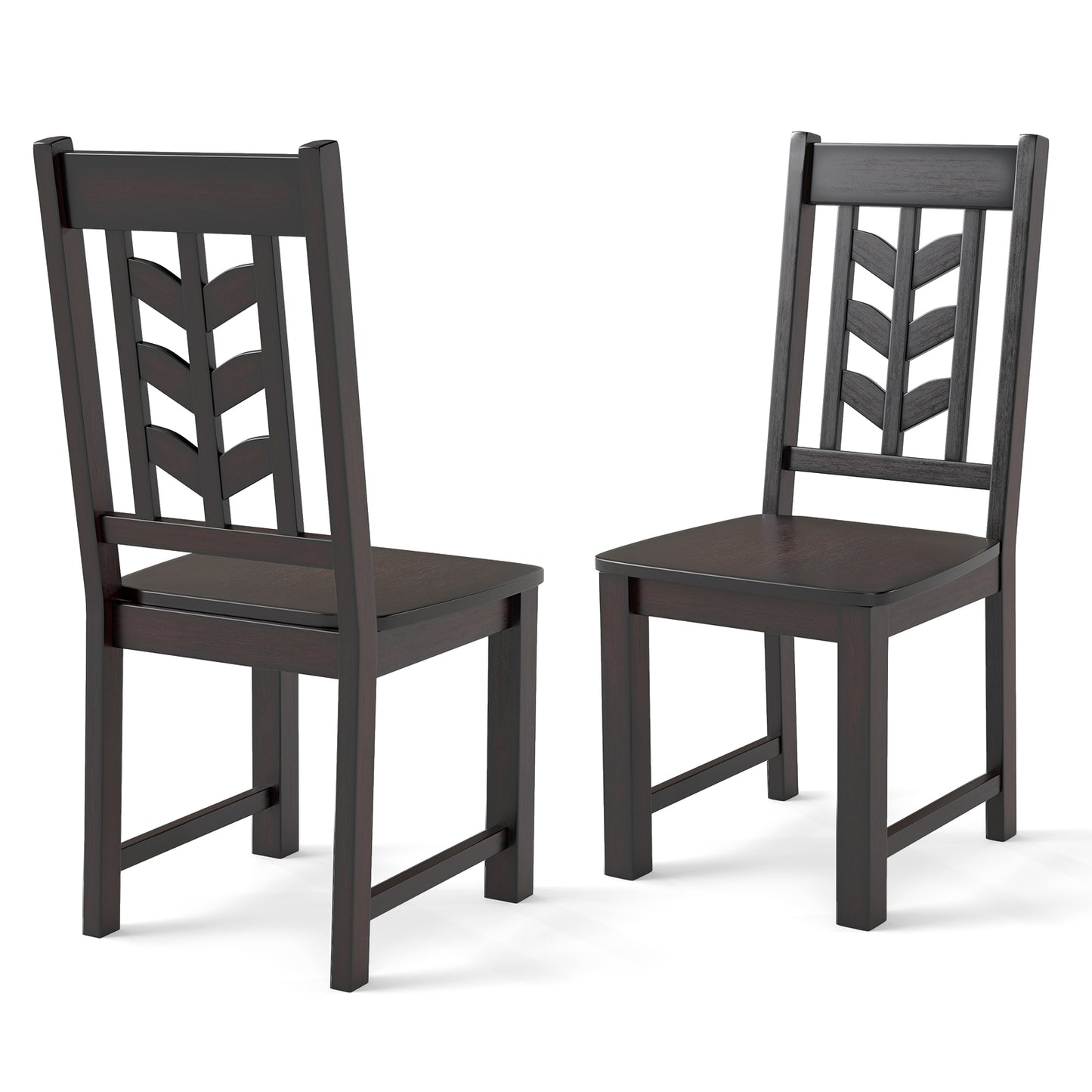 Wooden Dining Chairs with High Backrest and Rubber Wood Frame – Brown, Set of 2