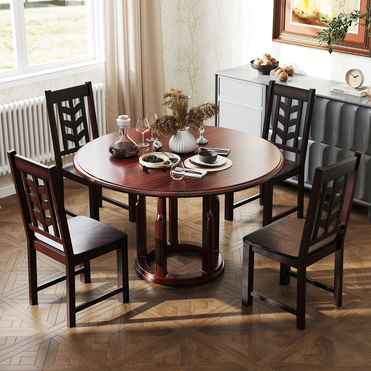 Wooden Dining Chairs with High Backrest and Rubber Wood Frame – Brown, Set of 2
