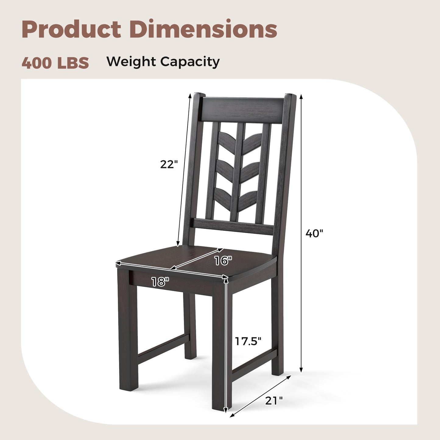 Wooden Dining Chairs with High Backrest and Rubber Wood Frame – Brown, Set of 2