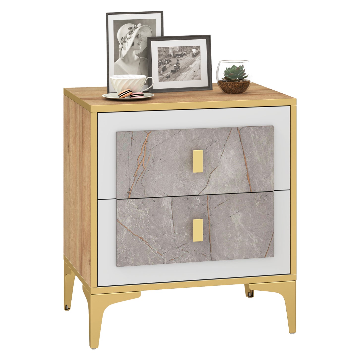 Modern Nightstand with 2 Pull-Out Drawers for Bedroom or Living Room Storage