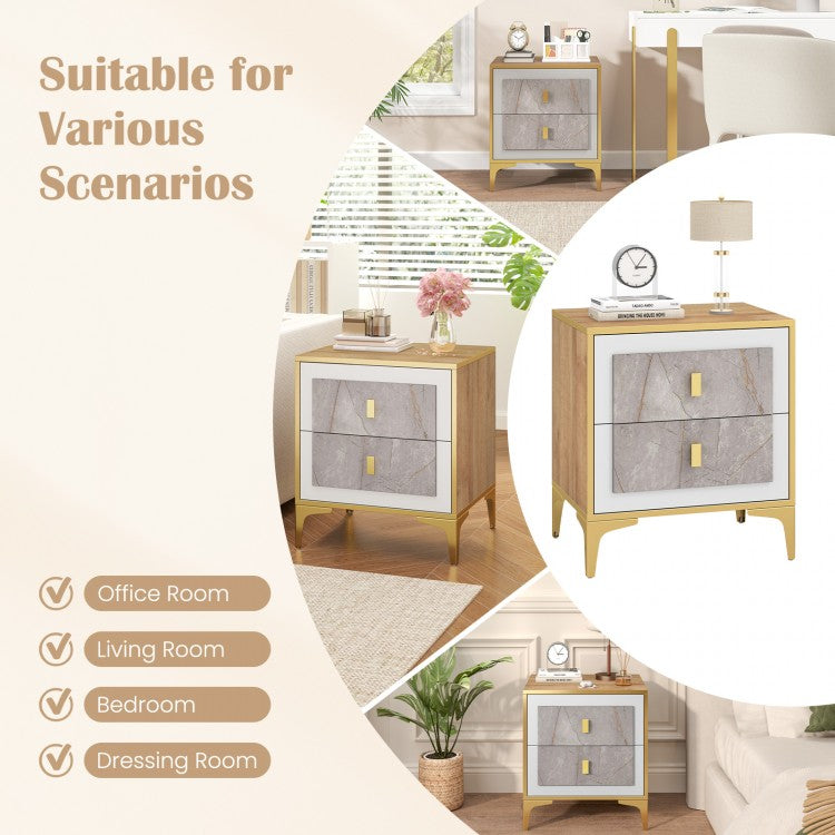 Modern Nightstand with 2 Pull-Out Drawers for Bedroom or Living Room Storage