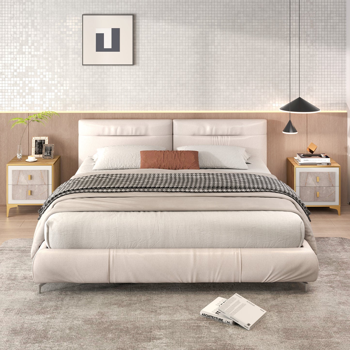 Modern Nightstand with 2 Pull-Out Drawers for Bedroom or Living Room Storage
