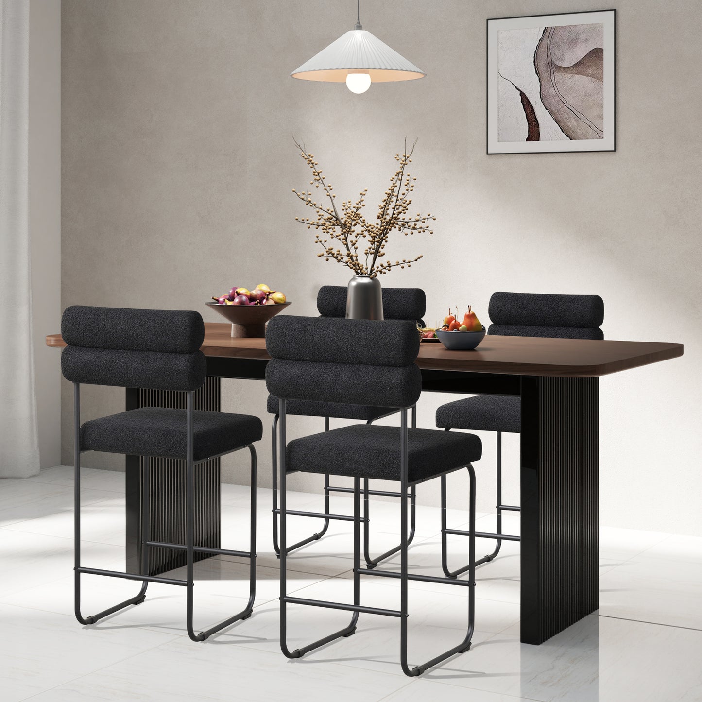Counter Height Bar Stools Set of 2 with Metal Frame and Comfortable Footrest – 26 Inch, Black
